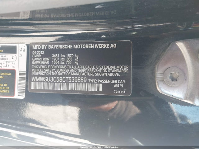 45273637 :رقم المزاد ، WMWSU3C58CT539889 vin ، 2012 Mini Cooper مزاد بيع