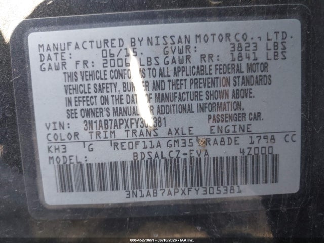 3N1AB7APXFY305381 Nissan SENTRA S