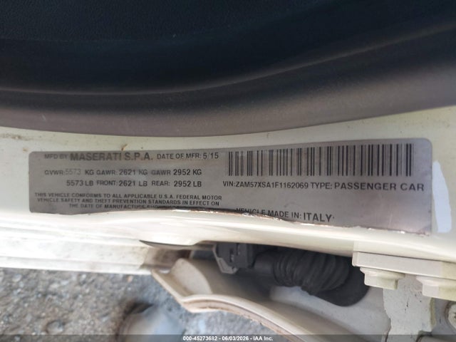 Aukcja sprzedaży 2015 Maserati Ghibli, vin: ZAM57XSA1F1162069, numer aukcji: 45273682