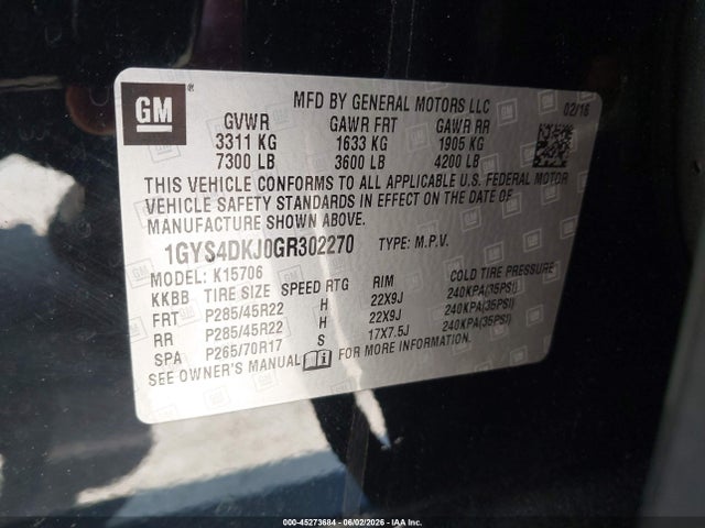 Продажа на аукционе авто 2016 Cadillac Escalade Platinum, vin: 1GYS4DKJ0GR302270, номер лота: 45273684