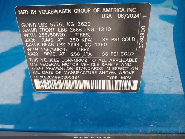 Продажа на аукционе авто 2024 Volkswagen Atlas Cross Sport 2.0t Se W/technology, vin: 1V2KE2CA8RC250381, номер лота: 45273689