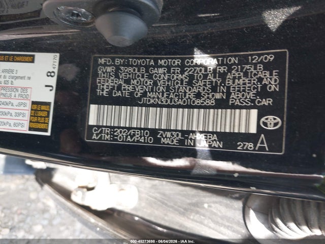 45273698 :رقم المزاد ، JTDKN3DU3A0108588 vin ، 2010 Toyota Prius Iii مزاد بيع