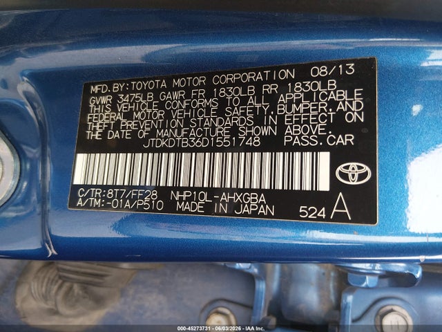 Продажа на аукционе авто 2013 Toyota Prius C Three, vin: JTDKDTB36D1551748, номер лота: 45273731