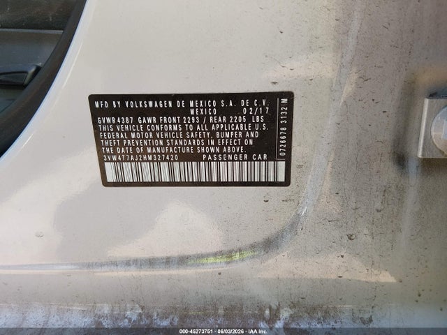 Продаж на аукціоні авто 2017 Volkswagen Jetta Gli, vin: 3VW4T7AJ2HM327420, номер лоту: 45273751