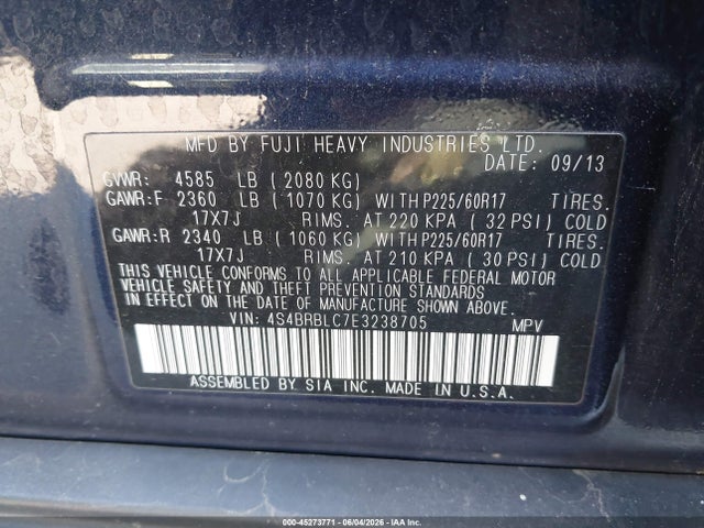 Aukcja sprzedaży 2014 Subaru Outback 2.5i Limited, vin: 4S4BRBLC7E3238705, numer aukcji: 45273771