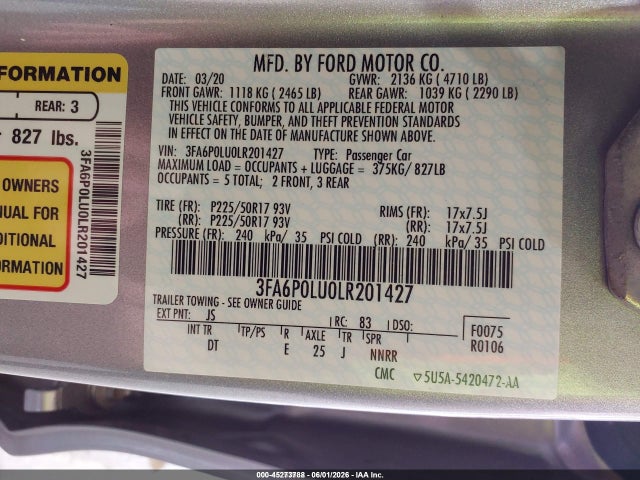 Ford Fusion Hybrid Se 2020 3FA6P0LU0LR201427 Image 9