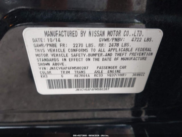 Aukcja sprzedaży 2015 Infiniti Q40, vin: JN1CV6AP4FM580287, numer aukcji: 45273808