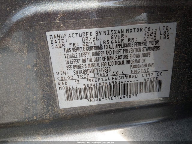 2026 Nissan Sentra Sr მანქანა იყიდება აუქციონზე, vin: 3N1AB9DV0TY249873, აუქციონის ნომერი: 45273813