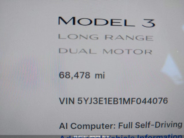 Tesla Model 3 Long Range 2021 5YJ3E1EB1MF044076 Image 15