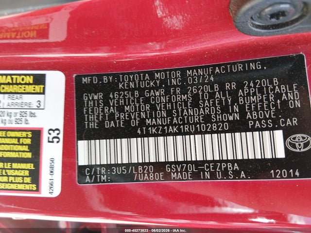 2024 Toyota Camry Xse V6 მანქანა იყიდება აუქციონზე, vin: 4T1KZ1AK1RU102820, აუქციონის ნომერი: 45273823