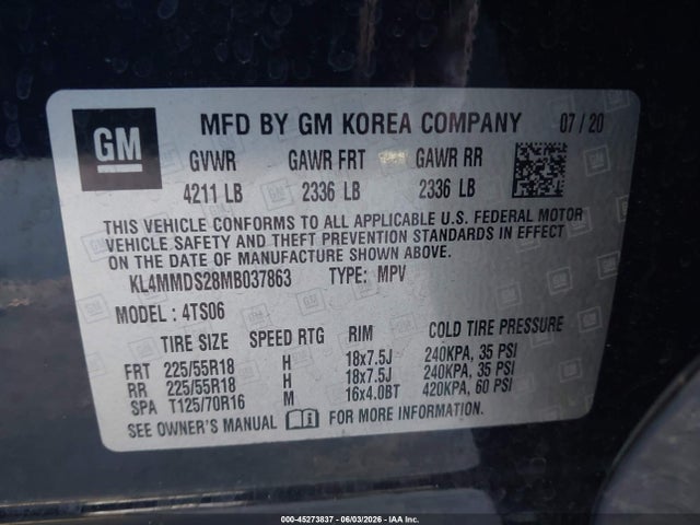 Auction sale of the 2021 Buick Encore Gx Fwd Select, vin: KL4MMDS28MB037863, lot number: 45273837