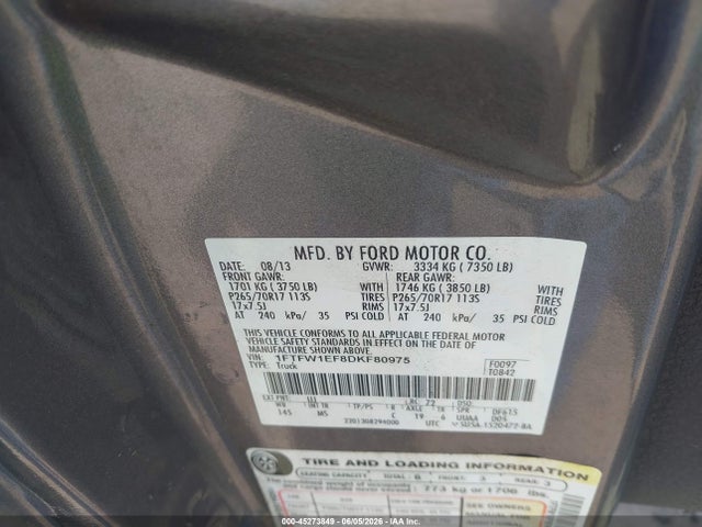 Aukcja sprzedaży 2013 Ford F-150 Xlt, vin: 1FTFW1EF8DKF80975, numer aukcji: 45273849