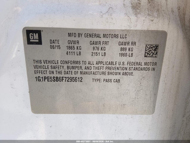 1G1PE5SB6F7295612 Chevrolet Cruze 2lt Auto