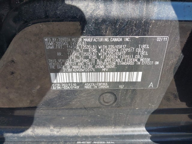 Продажа на аукционе авто 2011 Toyota Rav4, vin: 2T3BF4DV6BW120176, номер лота: 45273857