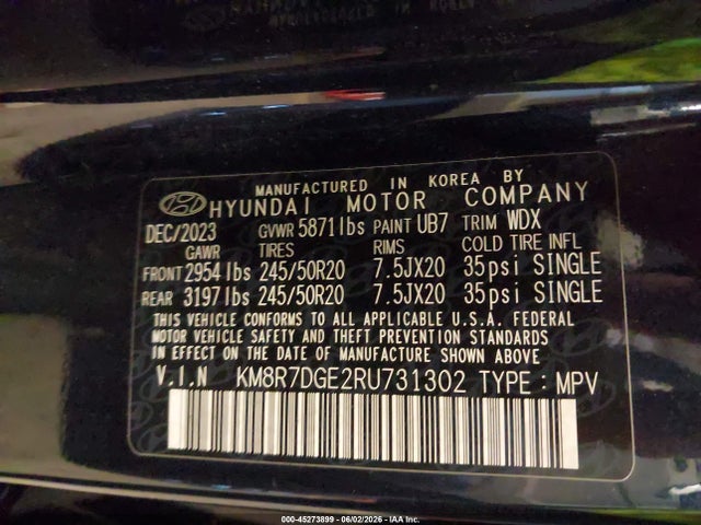 Aukcja sprzedaży 2024 Hyundai Palisade Calligraphy, vin: KM8R7DGE2RU731302, numer aukcji: 45273899