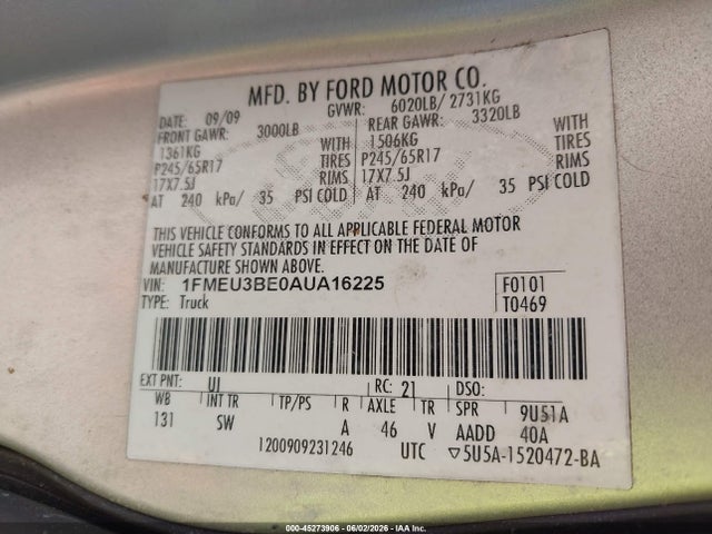 Aukcja sprzedaży 2010 Ford Explorer Sport Trac Xlt, vin: 1FMEU3BE0AUA16225, numer aukcji: 45273906