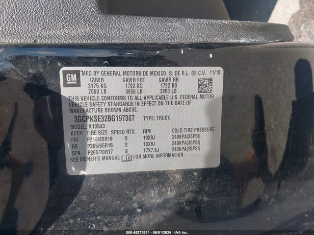 Aukcja sprzedaży 2011 Chevrolet Silverado 1500 Lt, vin: 3GCPKSE32BG197307, numer aukcji: 45273911