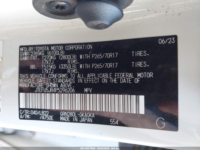 Продаж на аукціоні авто 2023 Toyota 4runner Sr5 Premium, vin: JTEFU5JR4P5296206, номер лоту: 45273949