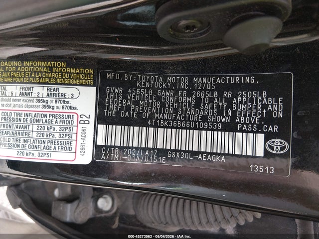 Продажа на аукционе авто 2006 Toyota Avalon Xls, vin: 4T1BK36B66U109539, номер лота: 45273962