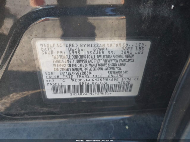 Aukcja sprzedaży 2016 Nissan Sentra S, vin: 3N1AB7AP9GY296514, numer aukcji: 45273989