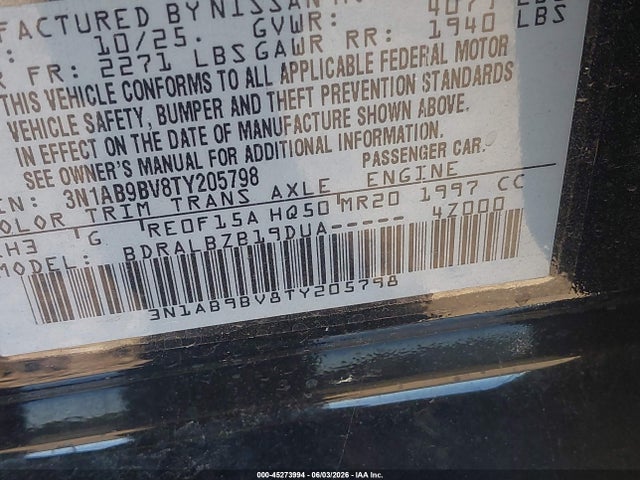 Продажа на аукционе авто 2026 Nissan Sentra S, vin: 3N1AB9BV8TY205798, номер лота: 45273994