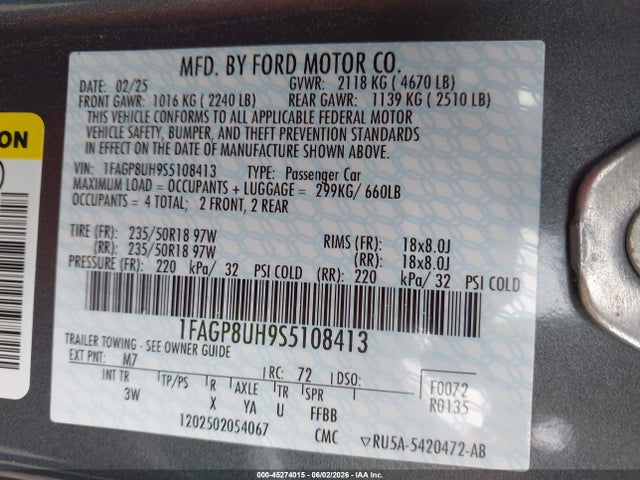 Aukcja sprzedaży 2025 Ford Mustang Ecoboost Premium, vin: 1FAGP8UH9S5108413, numer aukcji: 45274015