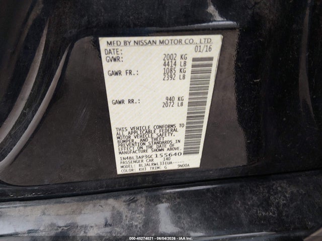 1N4BL3AP3GC155640 Nissan Altima 3.5 Sl/3.5 Sr