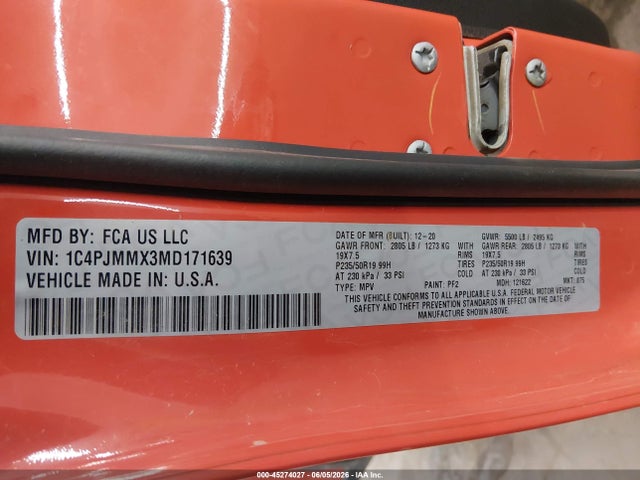 Продажа на аукционе авто 2021 Jeep Cherokee 80th Anniversary 4x4, vin: 1C4PJMMX3MD171639, номер лота: 45274027