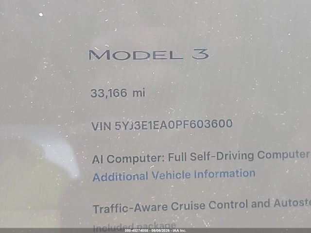 Продаж на аукціоні авто 2023 Tesla Model 3 Rear-wheel Drive, vin: 5YJ3E1EA0PF603600, номер лоту: 45274058