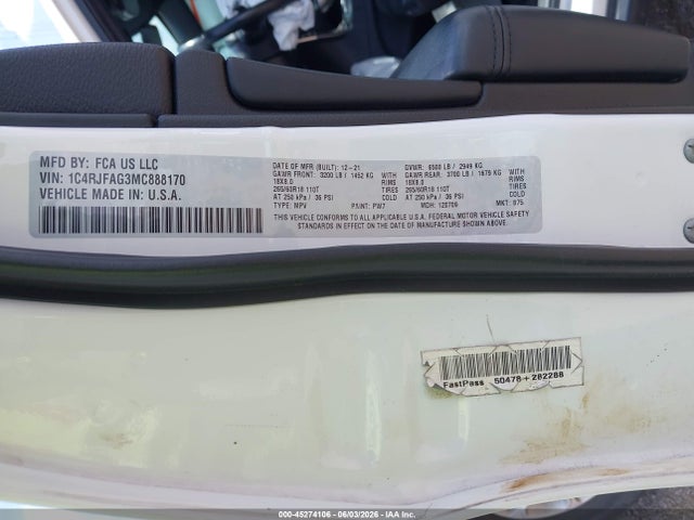 2021 Jeep Grand Cherokee Laredo X 4x4 მანქანა იყიდება აუქციონზე, vin: 1C4RJFAG3MC888170, აუქციონის ნომერი: 45274106