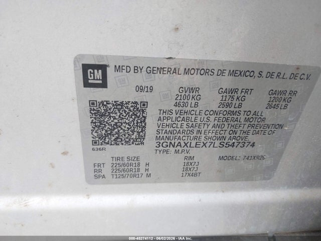 3GNAXLEX7LS547374 Chevrolet Equinox Fwd Lt 2.0l Turbo