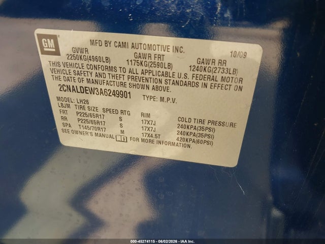 Продажа на аукционе авто 2010 Chevrolet Equinox Lt, vin: 2CNALDEW3A6249901, номер лота: 45274115