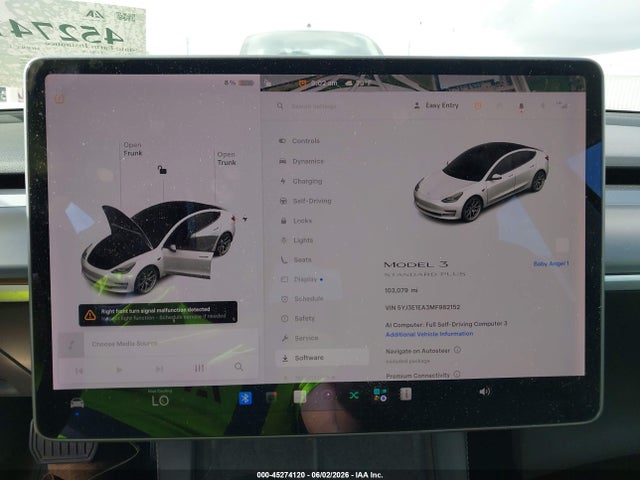 45274120 :رقم المزاد ، 5YJ3E1EA3MF982152 vin ، 2021 Tesla Model 3 Standard Range Plus Rear-wheel Drive مزاد بيع