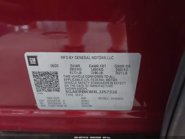 Aukcja sprzedaży 2020 Buick Enclave Fwd Essence, vin: 5GAERBKW4LJ257316, numer aukcji: 45274124