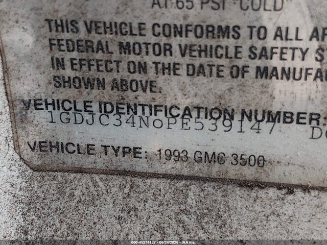 Продаж на аукціоні авто 1993 Gmc Sierra C3500, vin: 1GDJC34N0PE539147, номер лоту: 45274127