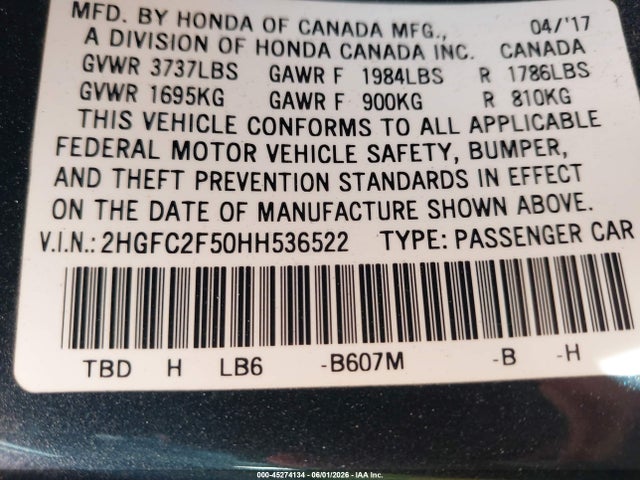 2HGFC2F50HH536522 Honda Civic Lx