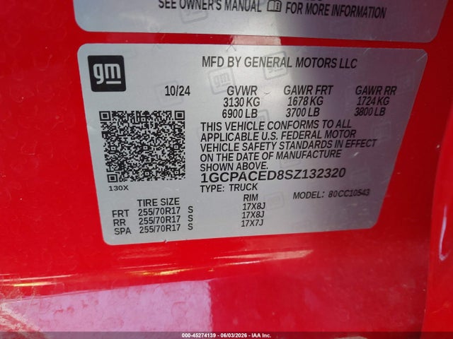 Продажа на аукционе авто 2025 Chevrolet Silverado 1500 2wd  Short Bed Lt, vin: 1GCPACED8SZ132320, номер лота: 45274139