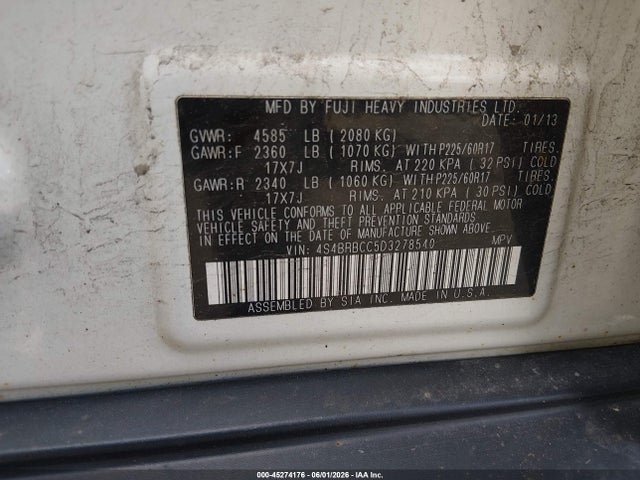 2013 Subaru Outback 2.5i Premium მანქანა იყიდება აუქციონზე, vin: 4S4BRBCC5D3278540, აუქციონის ნომერი: 45274176