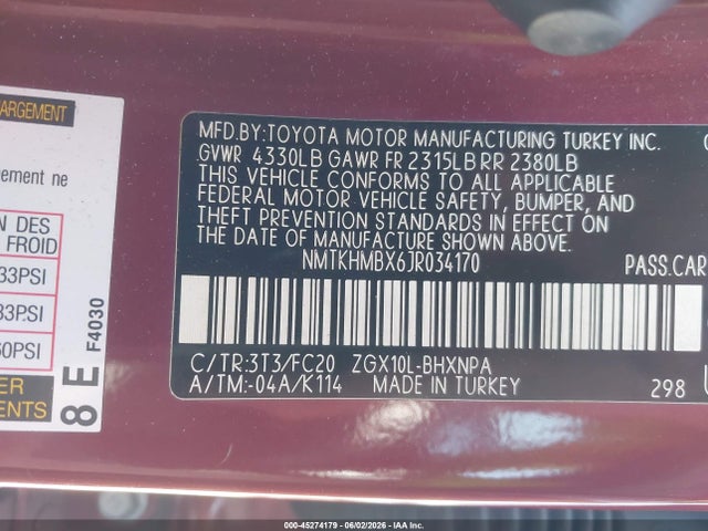 Aukcja sprzedaży 2018 Toyota C-hr Xle, vin: NMTKHMBX6JR034170, numer aukcji: 45274179