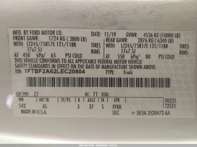 1FTBF2A62LEC20804 Ford F-250 Xl