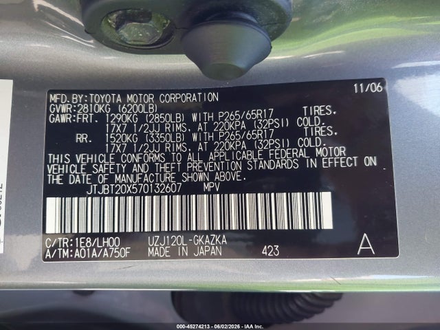Aukcja sprzedaży 2007 Lexus Gx 470, vin: JTJBT20X570132607, numer aukcji: 45274213