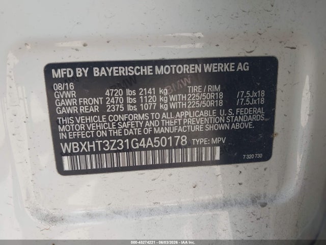 Продаж на аукціоні авто 2016 Bmw X1 Xdrive28i, vin: WBXHT3Z31G4A50178, номер лоту: 45274221