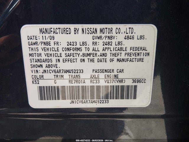 Продаж на аукціоні авто 2010 Infiniti G37x, vin: JN1CV6AR7AM452233, номер лоту: 45274222