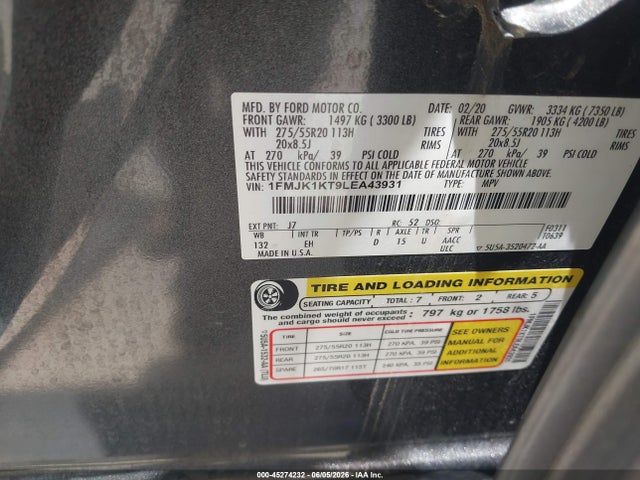 Ford Expedition Limited Max 2020 1FMJK1KT9LEA43931 Image 9