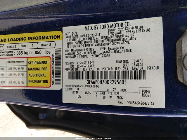 Продажа на аукционе авто 2013 Ford Fusion Se, vin: 3FA6P0H70DR295605, номер лота: 45274255