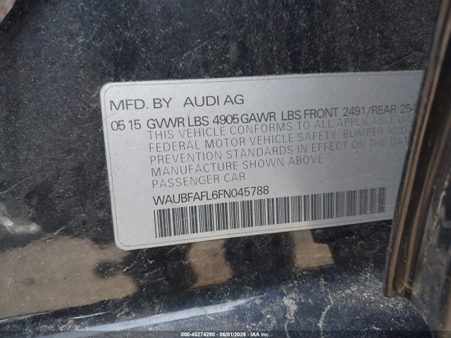 Aukcja sprzedaży 2015 Audi A4 2.0t Premium, vin: WAUBFAFL6FN045788, numer aukcji: 45274290