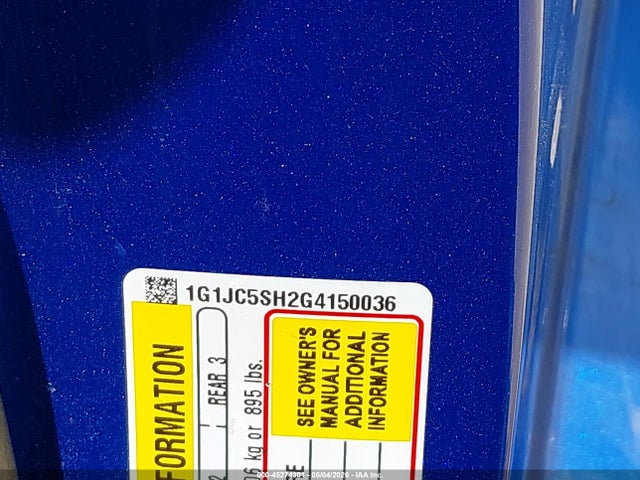 Auction sale of the 2016 Chevrolet Sonic Lt Auto, vin: 1G1JC5SH2G4150036, lot number: 45274301