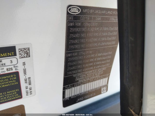 Aukcja sprzedaży 2019 Land Rover Range Rover Sport Supercharged Dynamic, vin: SALWR2RE3KA855016, numer aukcji: 45274309