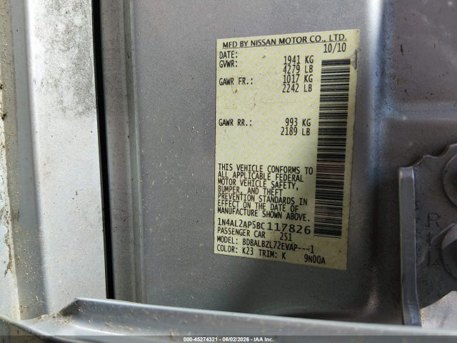 45274321 :رقم المزاد ، 1N4AL2AP5BC117826 vin ، 2011 Nissan Altima 2.5 S مزاد بيع