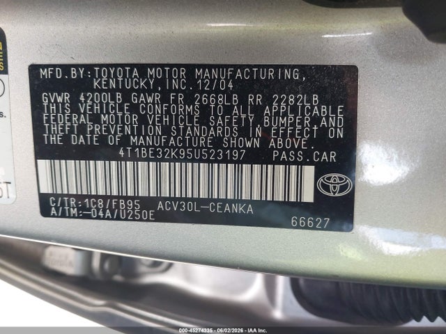 Продажа на аукционе авто 2005 Toyota Camry Std, vin: 4T1BE32K95U523197, номер лота: 45274335